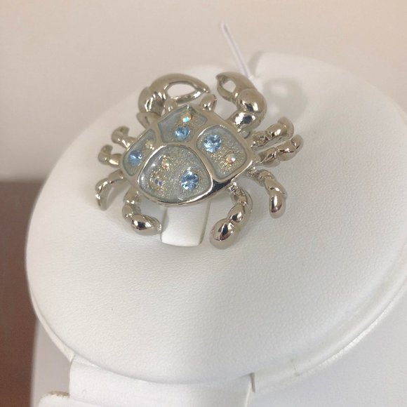Vintage Silver Tone Rhinestone Crab Brooch Pin. - Picture 1 of 11